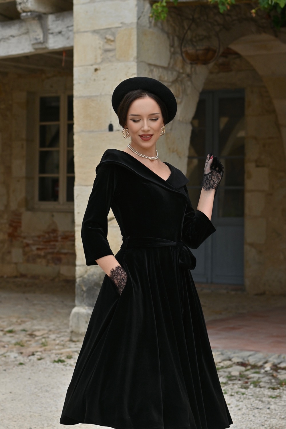 Pheobe Black Velvet Swing Dress